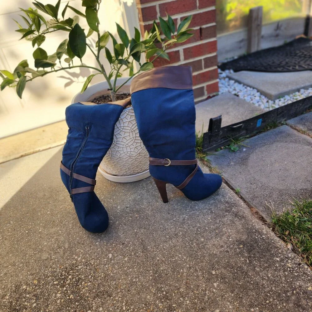 Y2K Western-Inspired Cowboy Chic Brand-New Blue Suede Women’s Knee Boots Size 9 - Picture 5 of 15